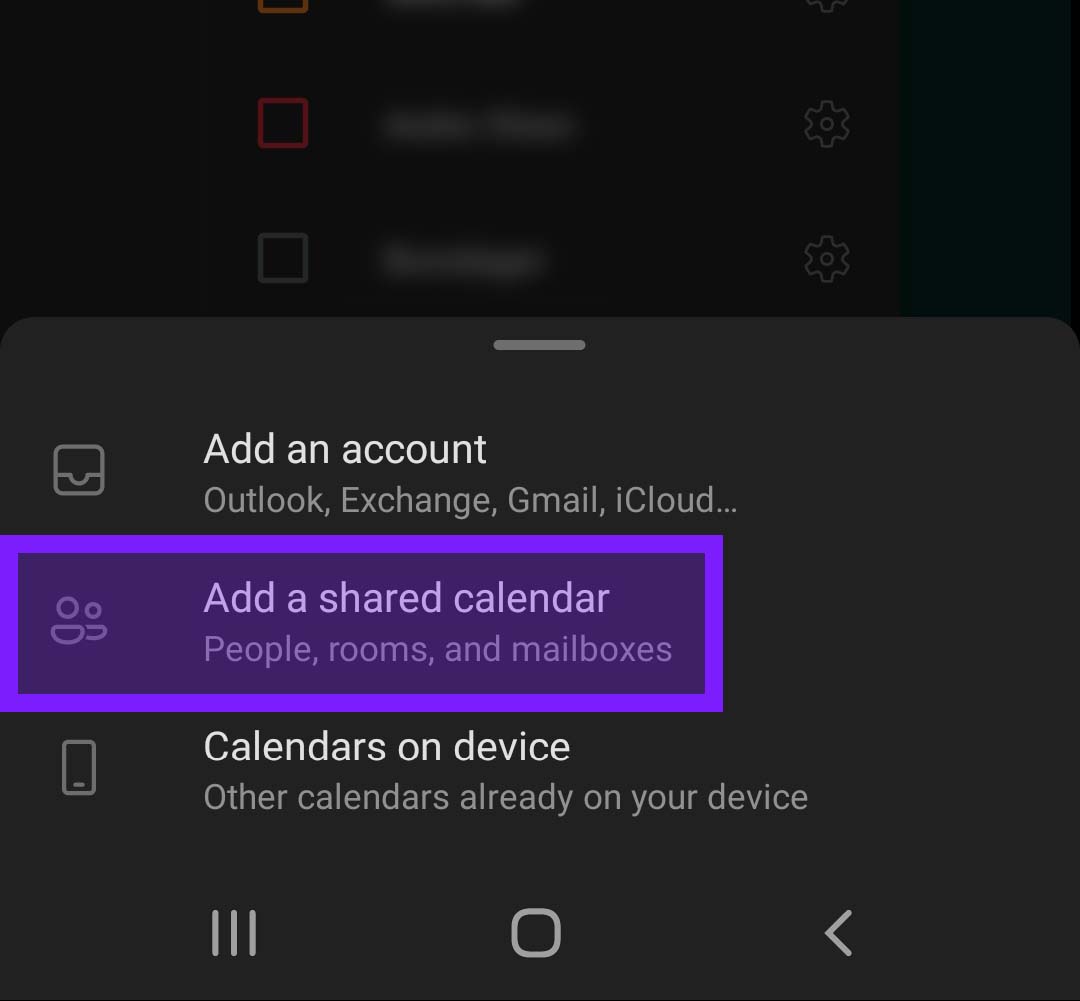 Velg "Add a shared calendar"
